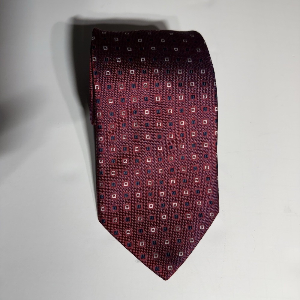 Bruno Piattelli Men's 100% Silk Tie Classic Length‎ Red W/blue& White Squares - Picture 3 of 11